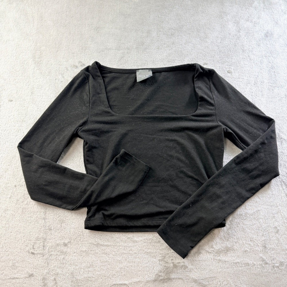 Olivia Rae New York Black Square Neck Long Sleeve Crop Top Women's Small